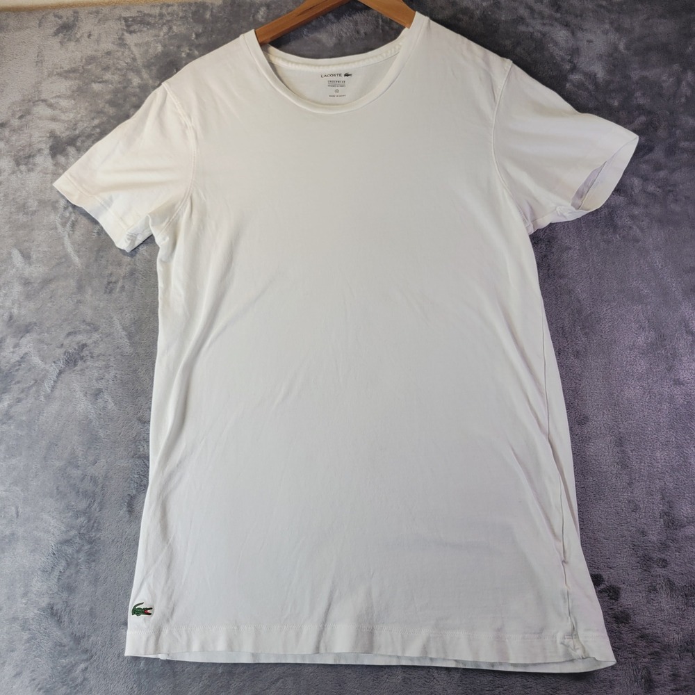 Lacoste Underwear Mens‎ White Cotton Crew Neck T-Shirt Size S Crocodile Logo